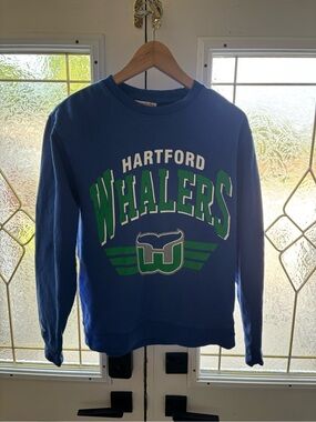 Mitchell & Ness Hartford Whalers Blue Crewneck with Green & White Logo